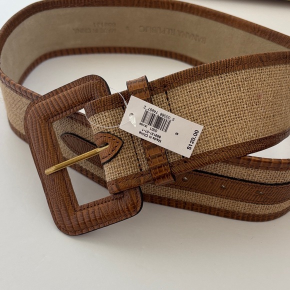 Banana Republic Heritage Riviera Safari Jute Leather Wide Belt Tan Womens Small
